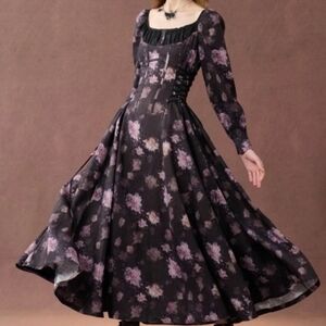 Linennaive Black floral midi dress ylang15